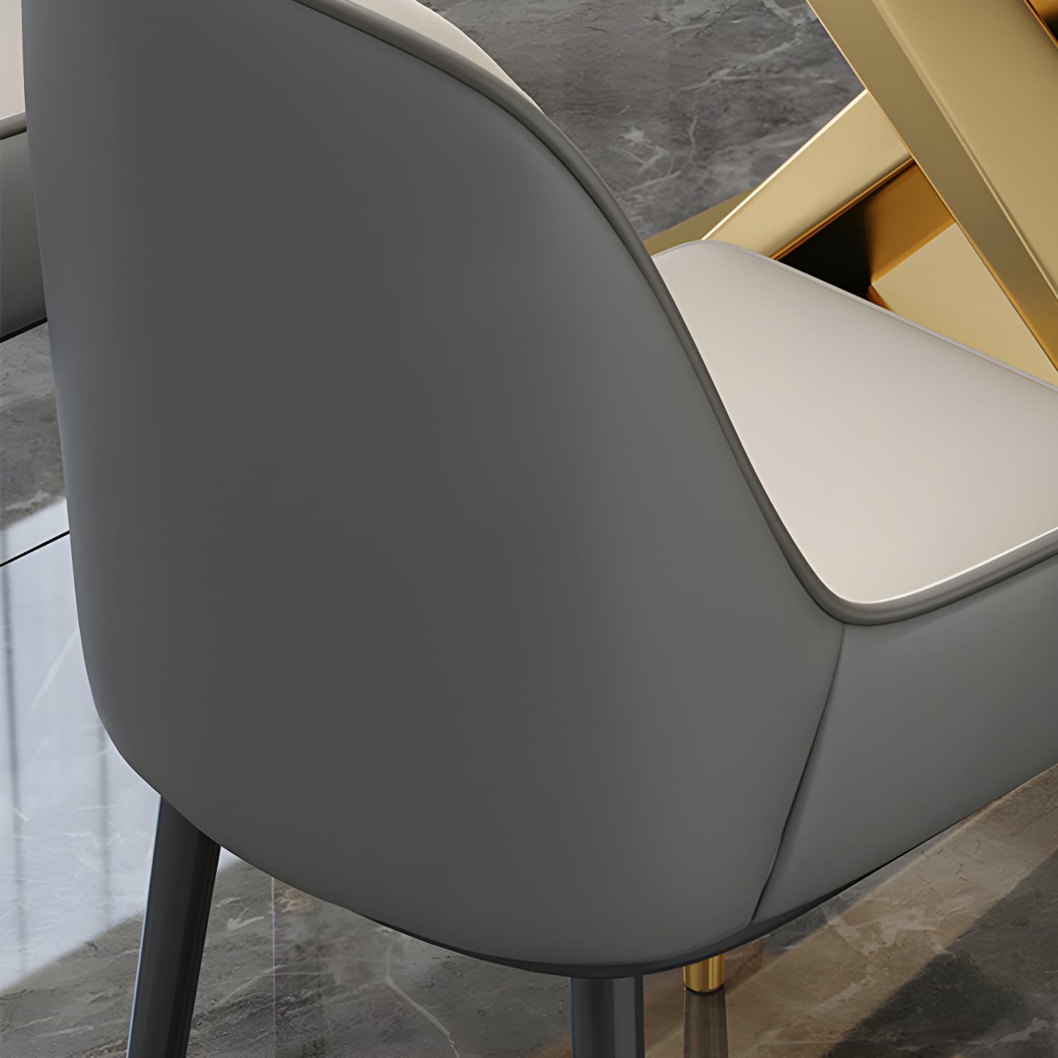 Glam Metal Dining Set in Beige with Gold Pedestal Base and Slate Tabletop - 1/5/7 Piece Set thumbnail 9