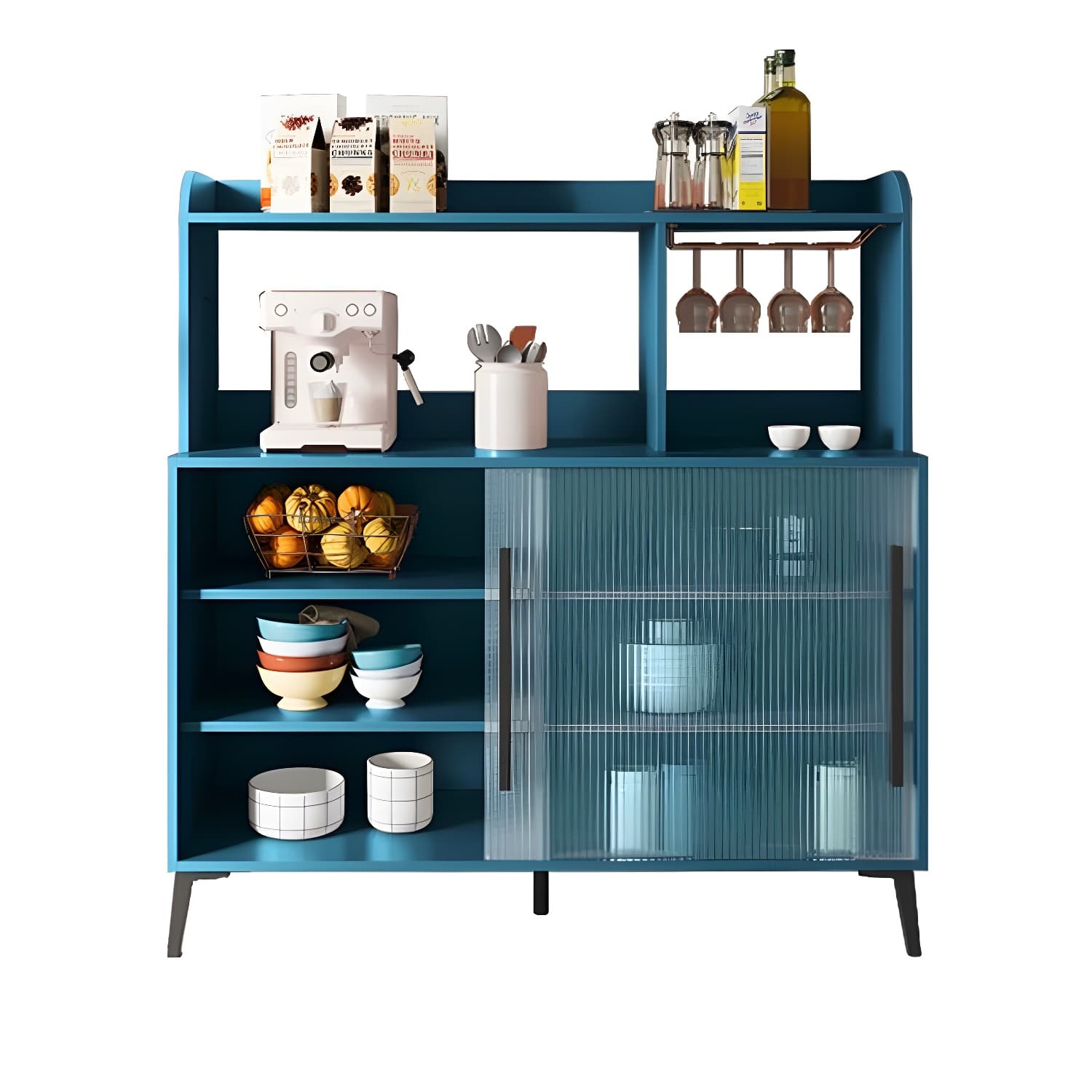 Contemporary Engineered Wood Glass Door Sideboard with Shelf for Dinging Room thumbnail 2