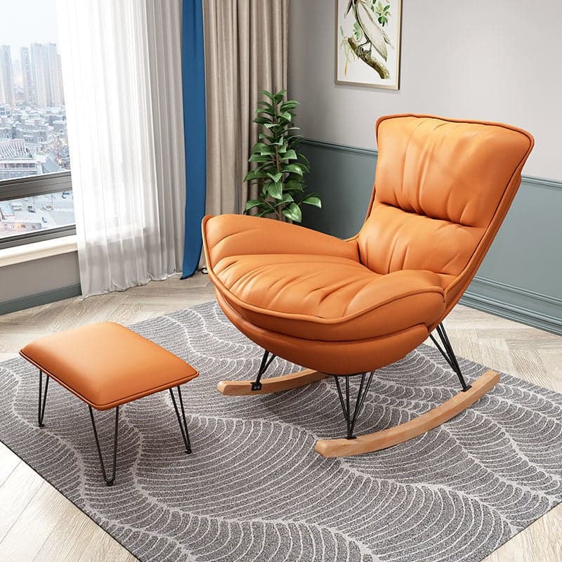 Indulgent Modern Upholstered Rocking Chair with Ottoman Perfect for Relaxation in Natural Wood Tone thumbnail 6