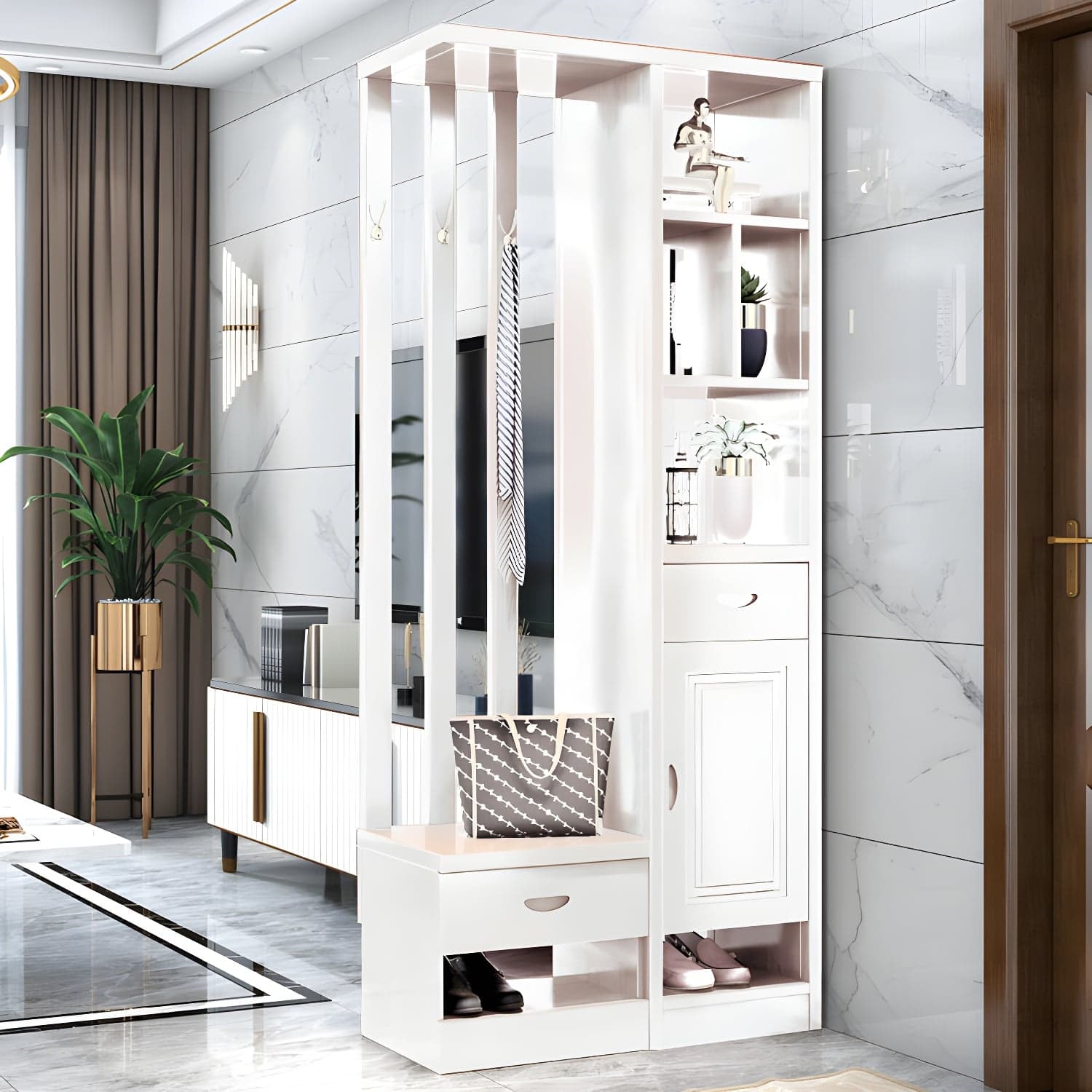 Solid Wood Modern Accent Cabinet with Doors and Drawers for Living Room thumbnail 9