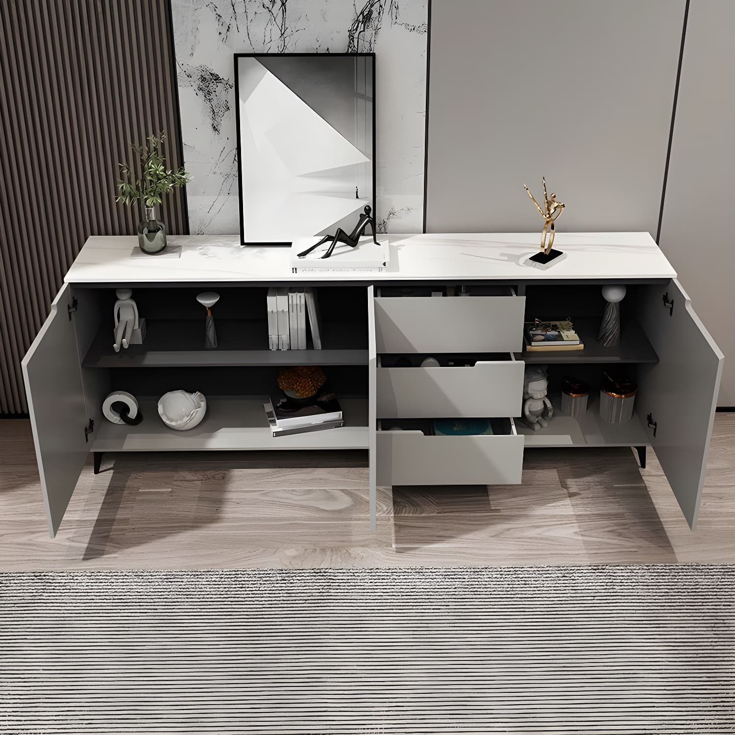 Modern Wood Sideboard with 3 Drawers and 3 Doors - Overall Dimensions 40cm W x 85cm H thumbnail 8