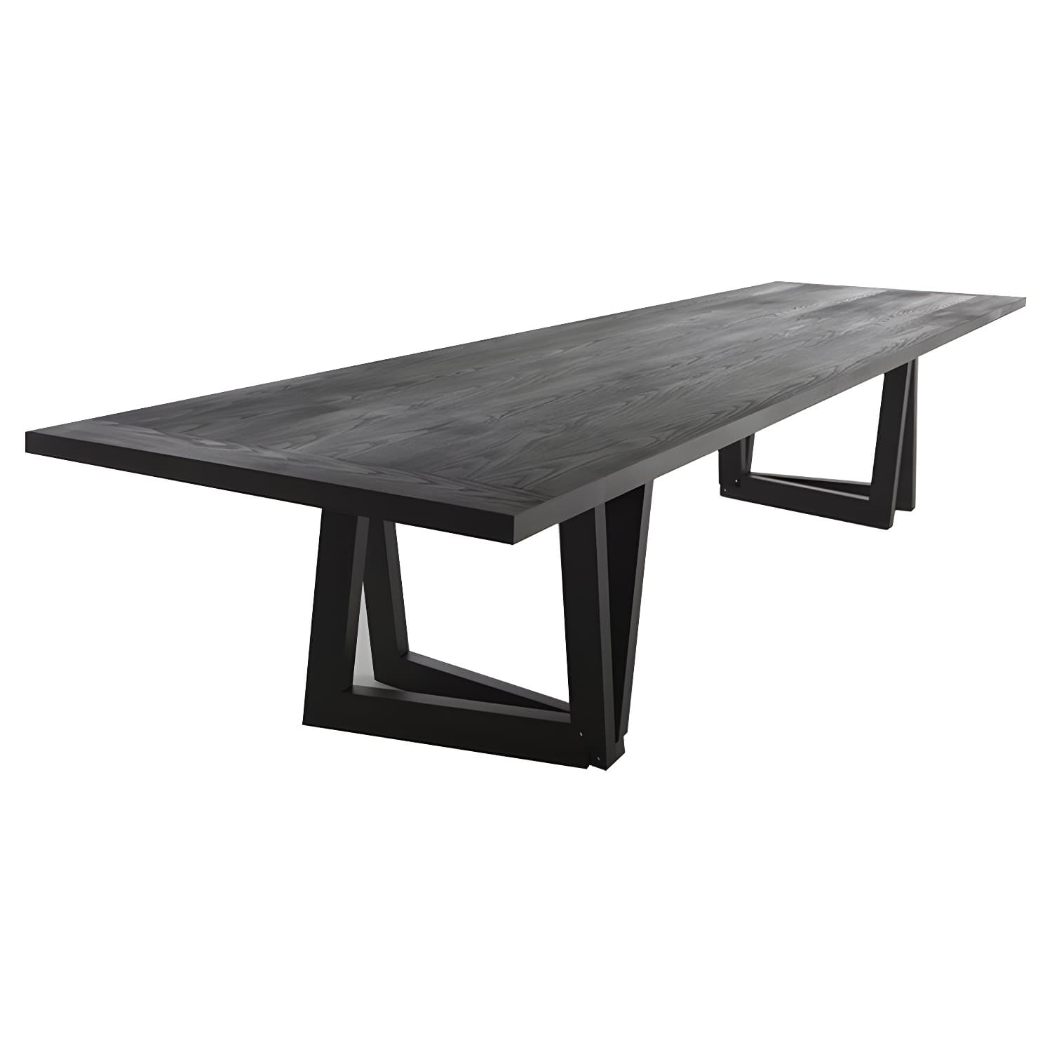 Industrial Solid Wooden Table Restaurant Rectangle Dining Table with Double Pedestal Base thumbnail 5