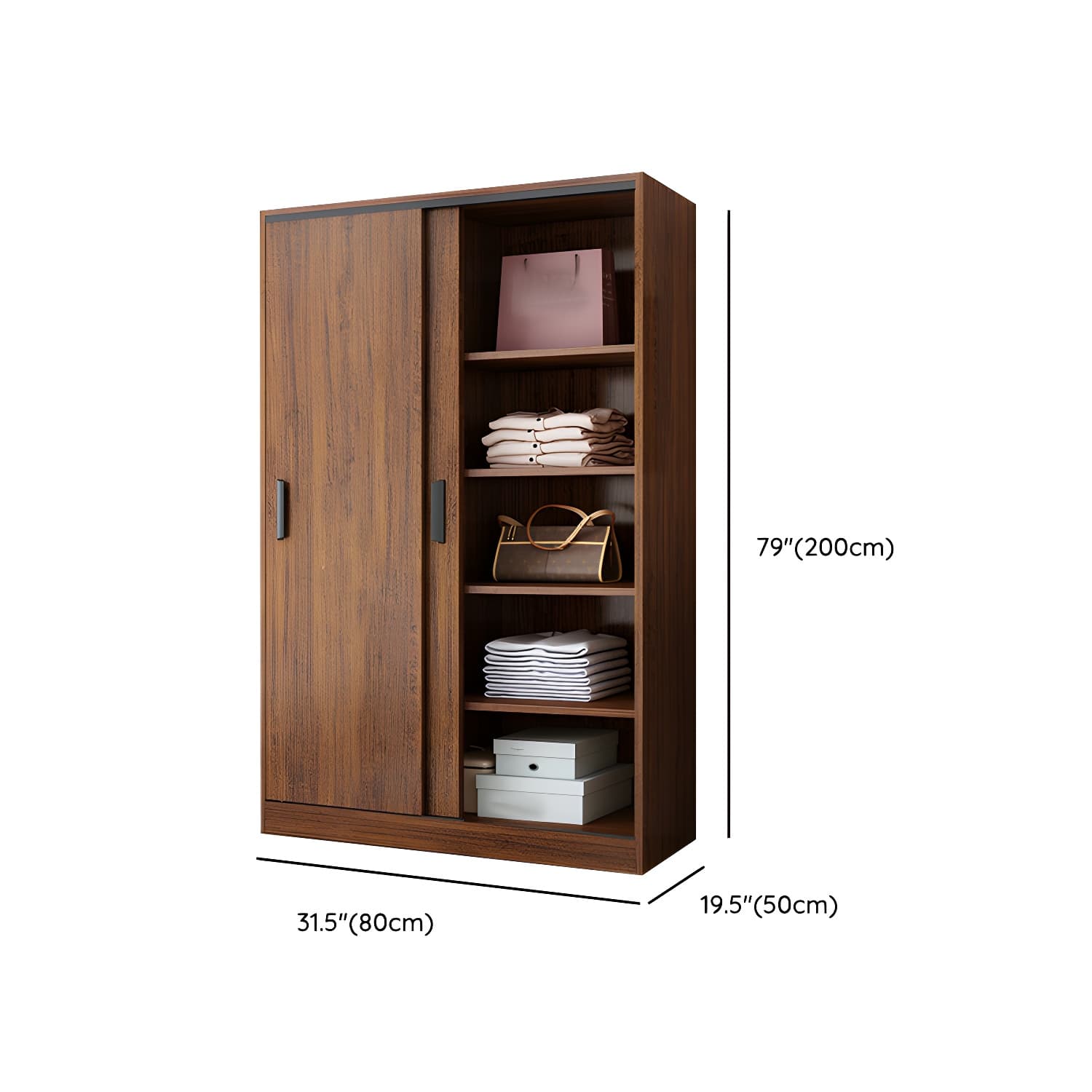 Contemporary Brown Wood Wardrobe Armoire with Clothing Rod & Shelves thumbnail 16