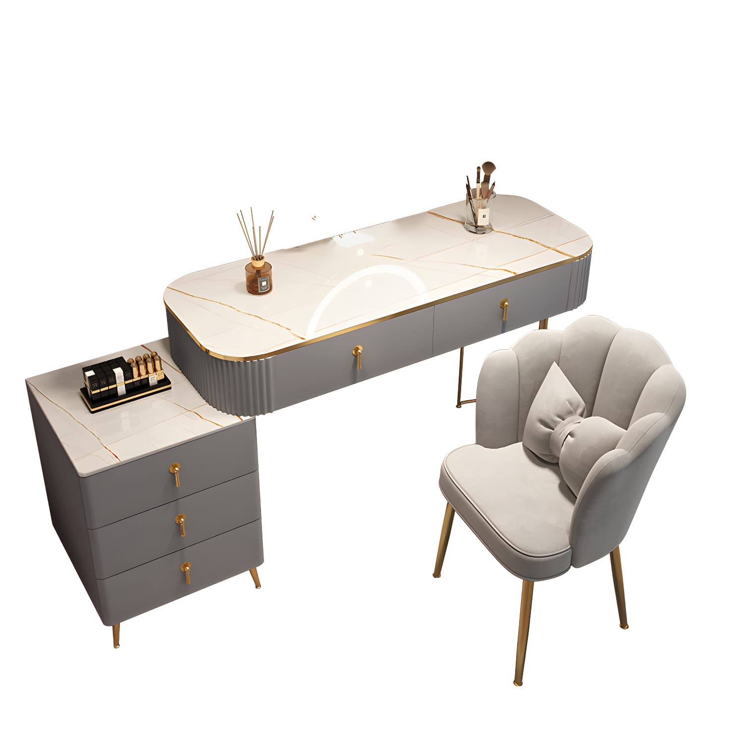 Contemporary Mirrored Wood Top Makeup Vanity Desk White/Gray Dressing Table thumbnail 15