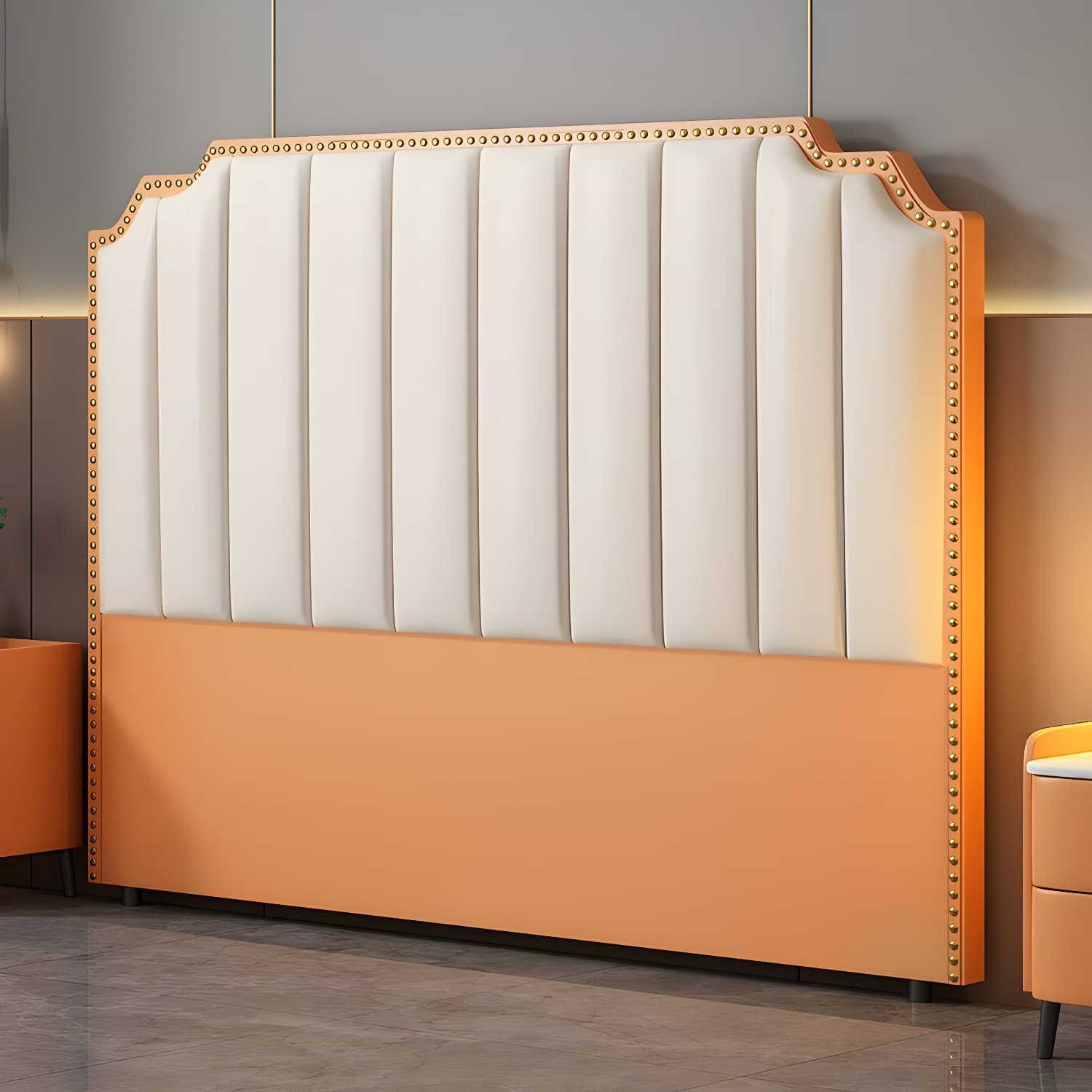 Modern Wood Panel Headboard Upholstered Sponge Fully in Lavish Gray Colors with Elegant Legs thumbnail 7