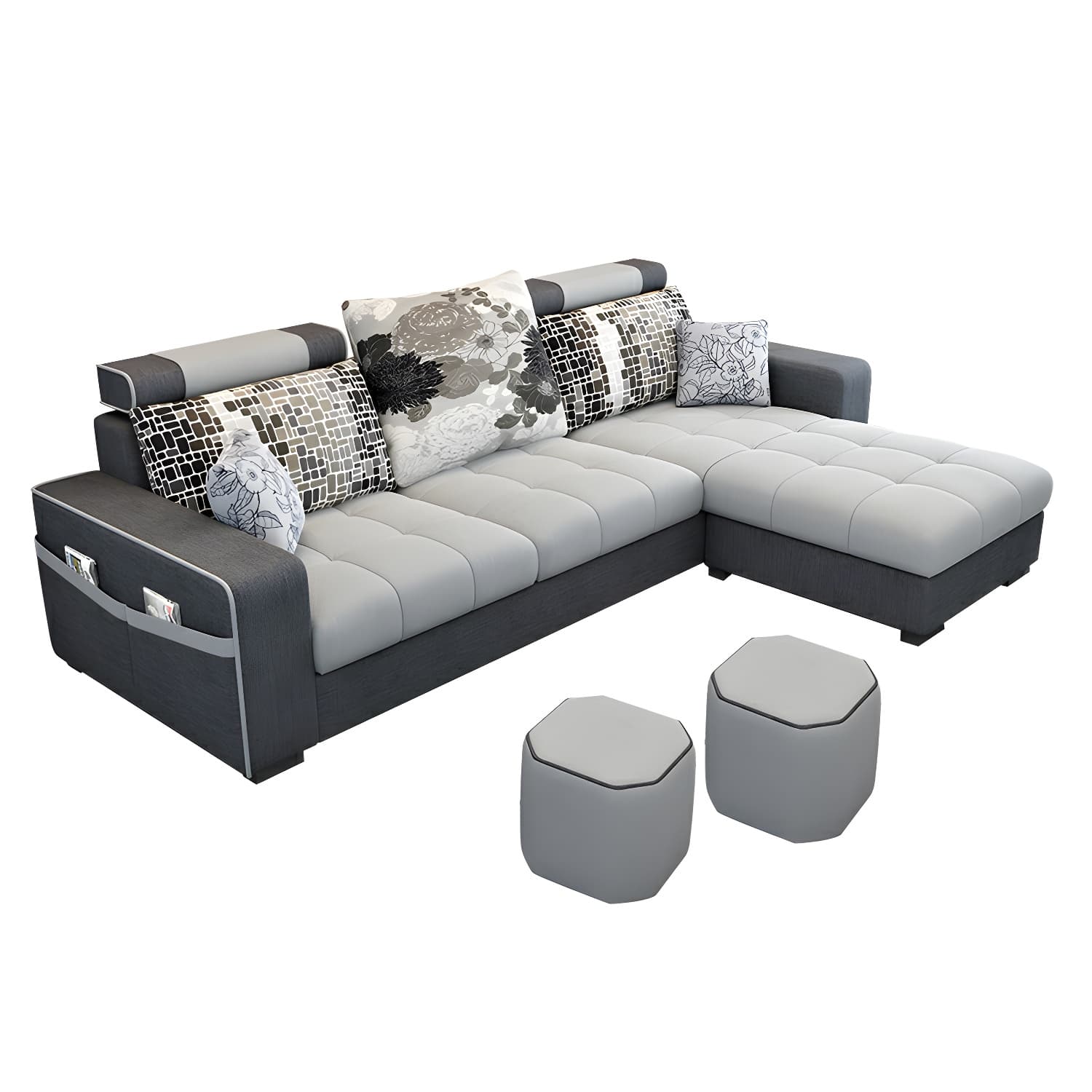 Modern L-Shaped Linen Sectional Sofa with Ottoman and Slipcover, Reversible Design thumbnail 7