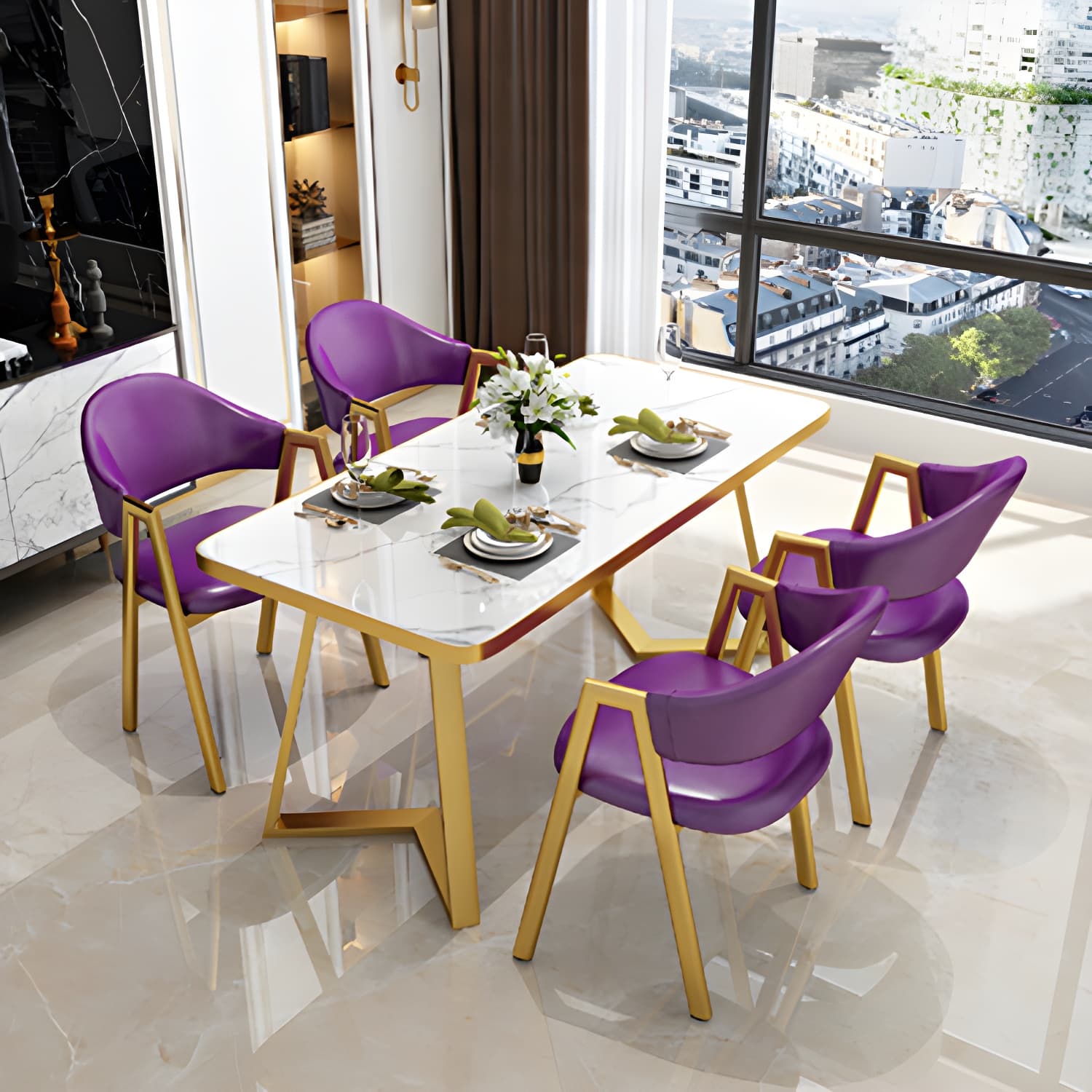 Nordic Traditional Height Sintered Stone Dining Table Rectangle Dining Room Set For Home thumbnail 5
