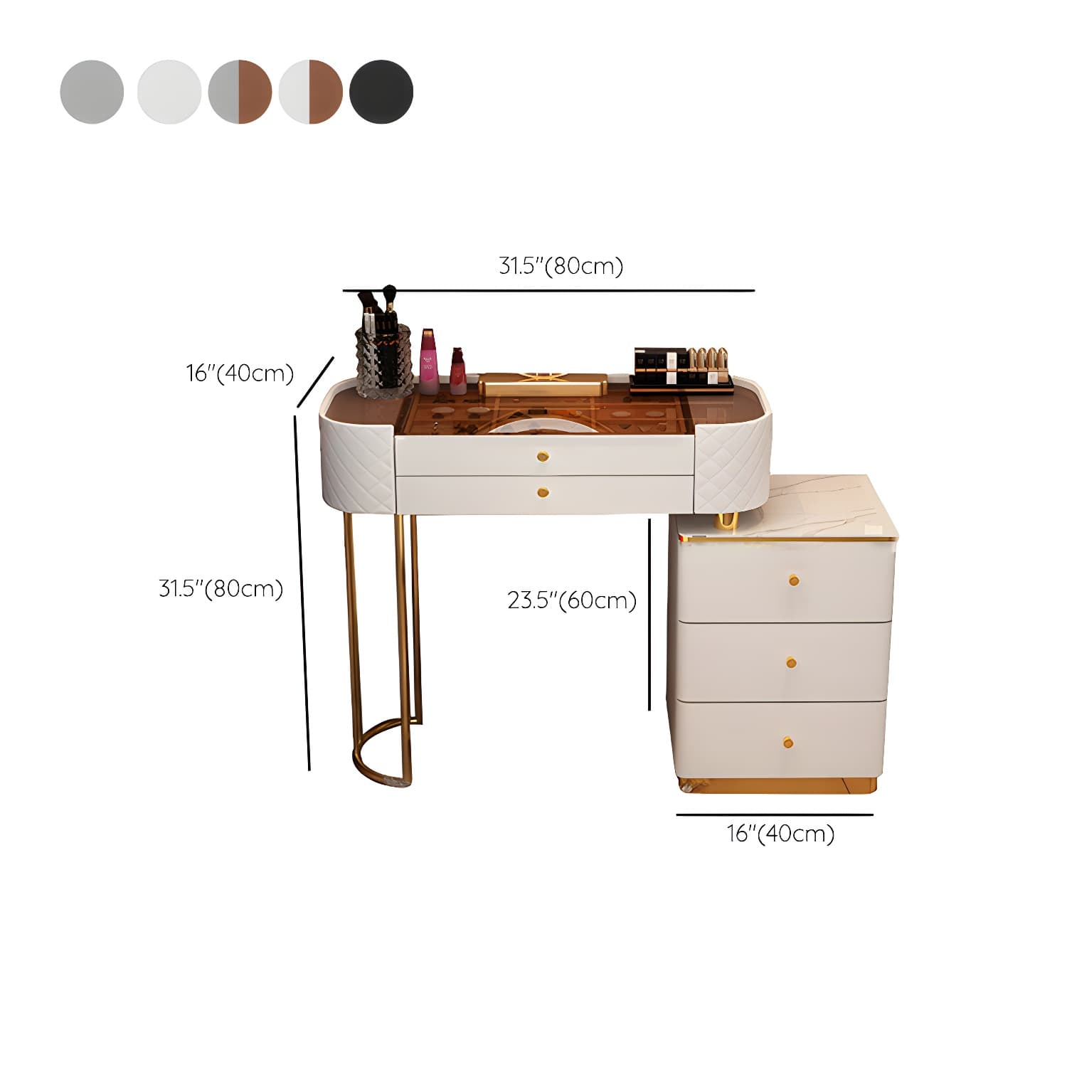 Lighted Mirror & Jewelry Makeup Vanity Metal Dressing Table Stool Set thumbnail 21