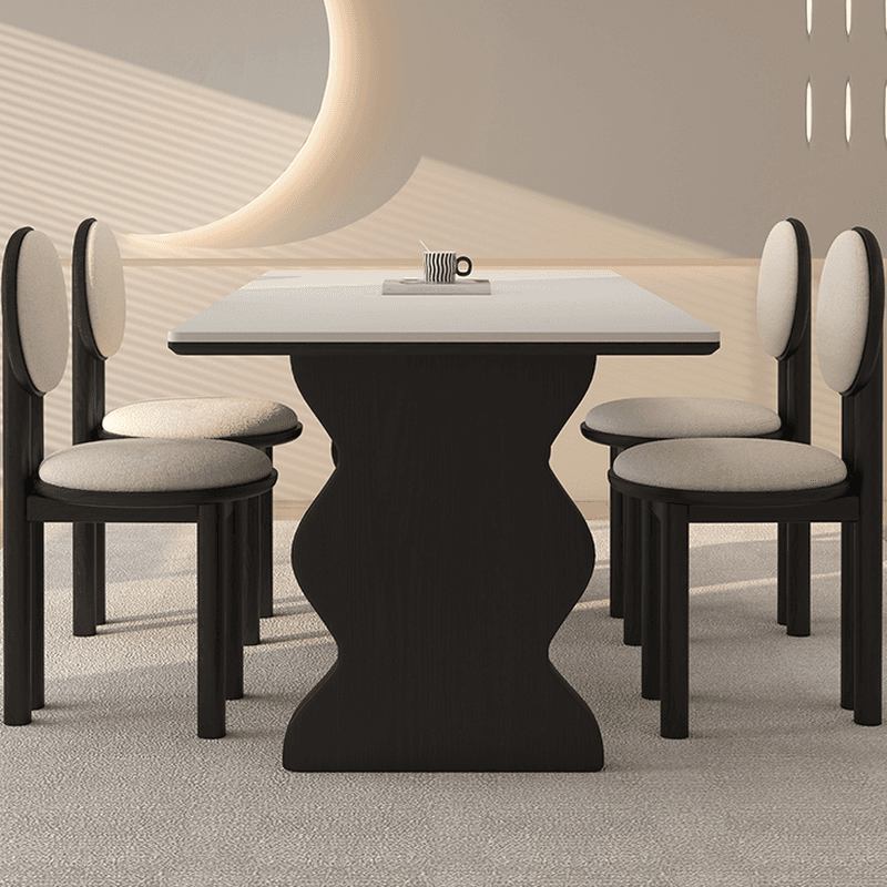 Dining Table Set with Rectangular Shape, Two-sided Pedestal, Fixed Table, Padded Chair with Back, 5-piece in White thumbnail 2