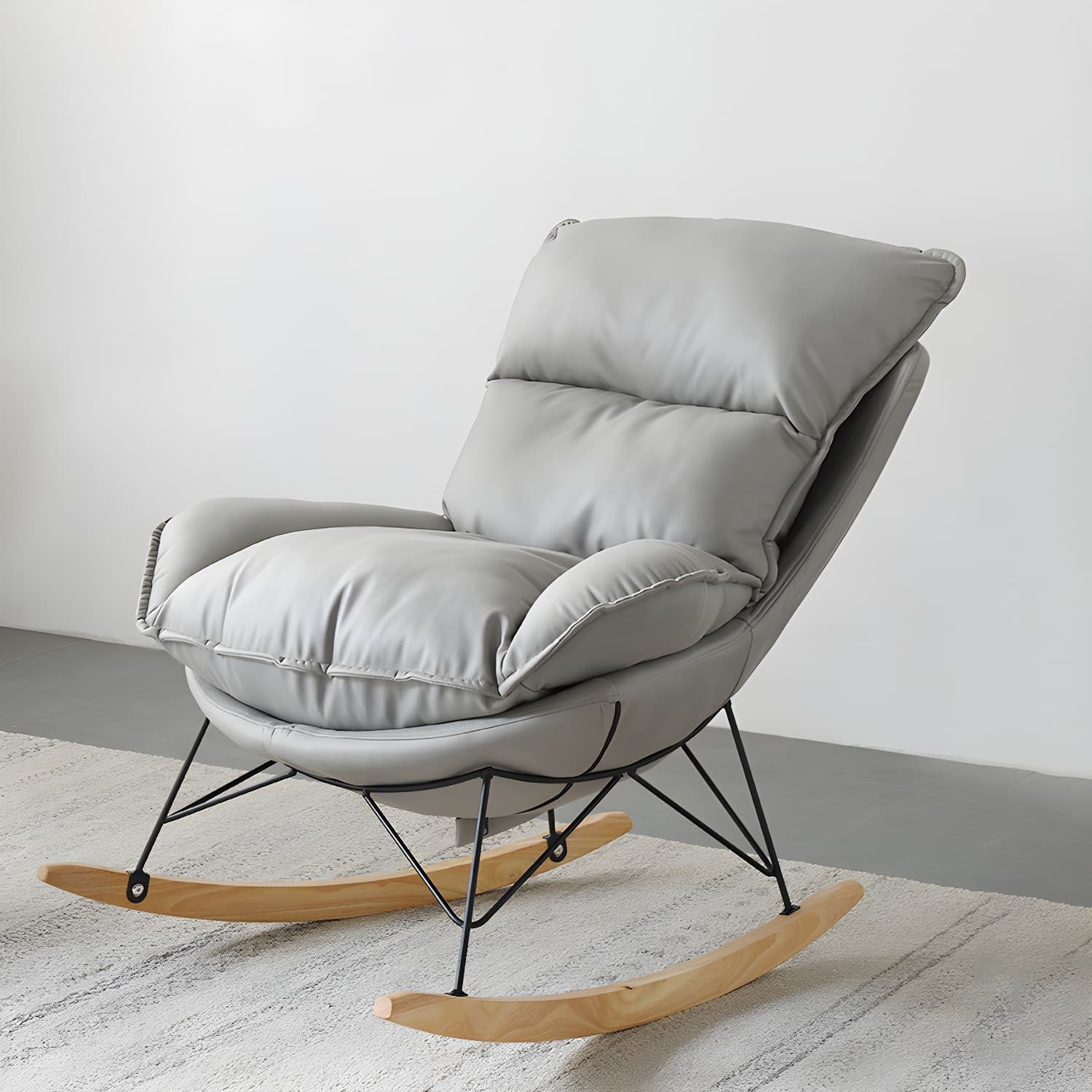 Contemporary Nursery Rocking Chair Indoor Sofa Rocking Chair with Ottoman and Cushion thumbnail 6