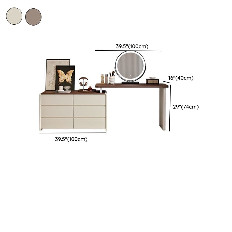 Large Vanity Set with White Seating, 6 Drawers, Mirror Lights, Seat, Lighting, and Scalable Telescopic Design thumbnail 14
