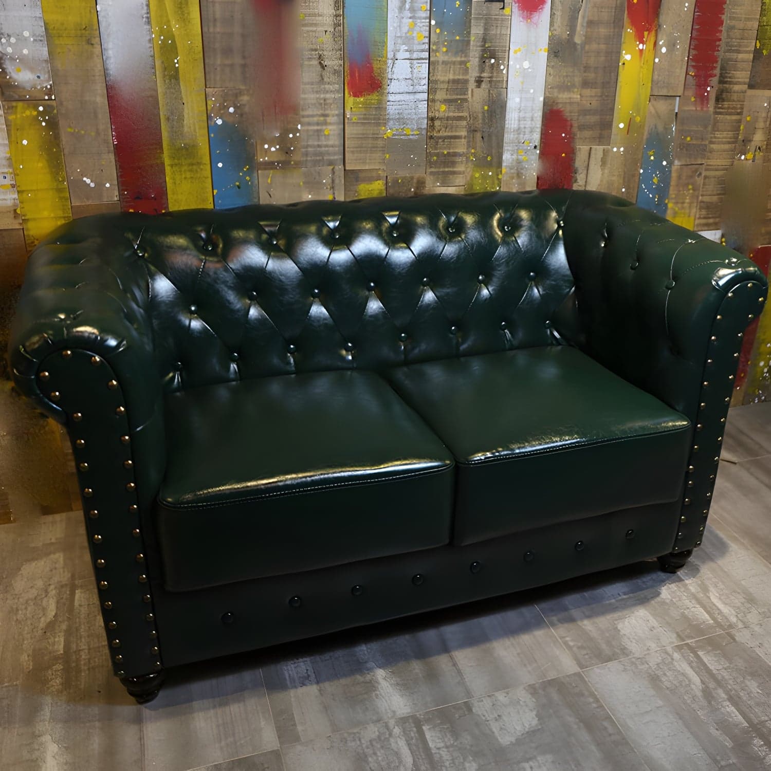 Vintage Leather Chesterfield Sofa 29.53"High Rolled Arm Sofa for Cafe thumbnail 13