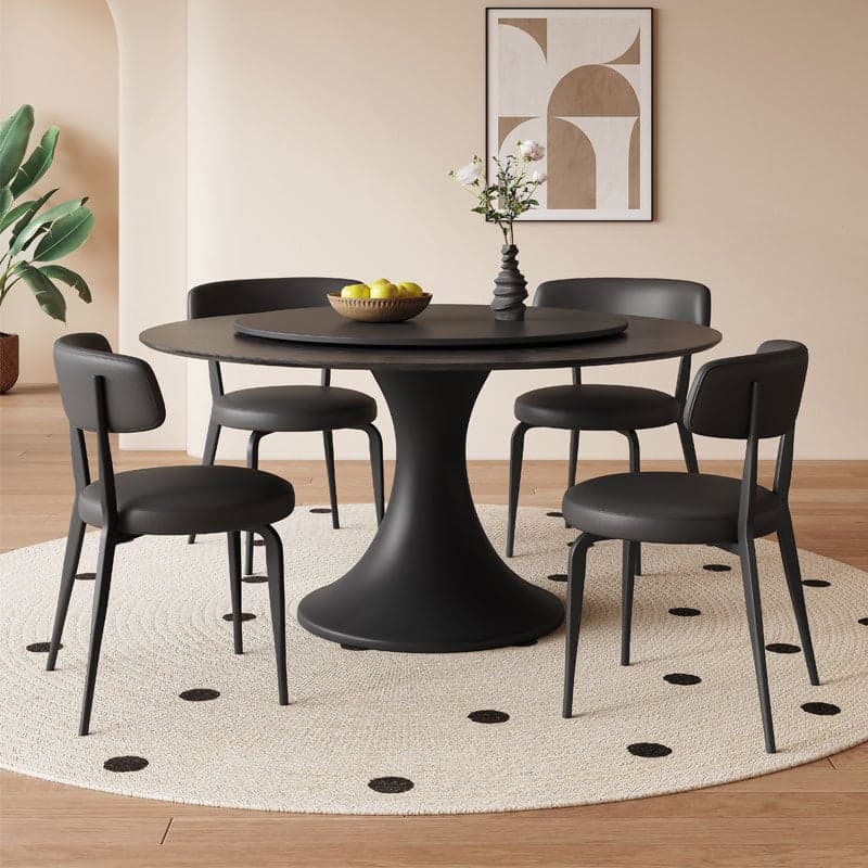 Circular Slate Dining Table Set with Stump Base, Back Seats for 6 or 4, in Espresso thumbnail 1