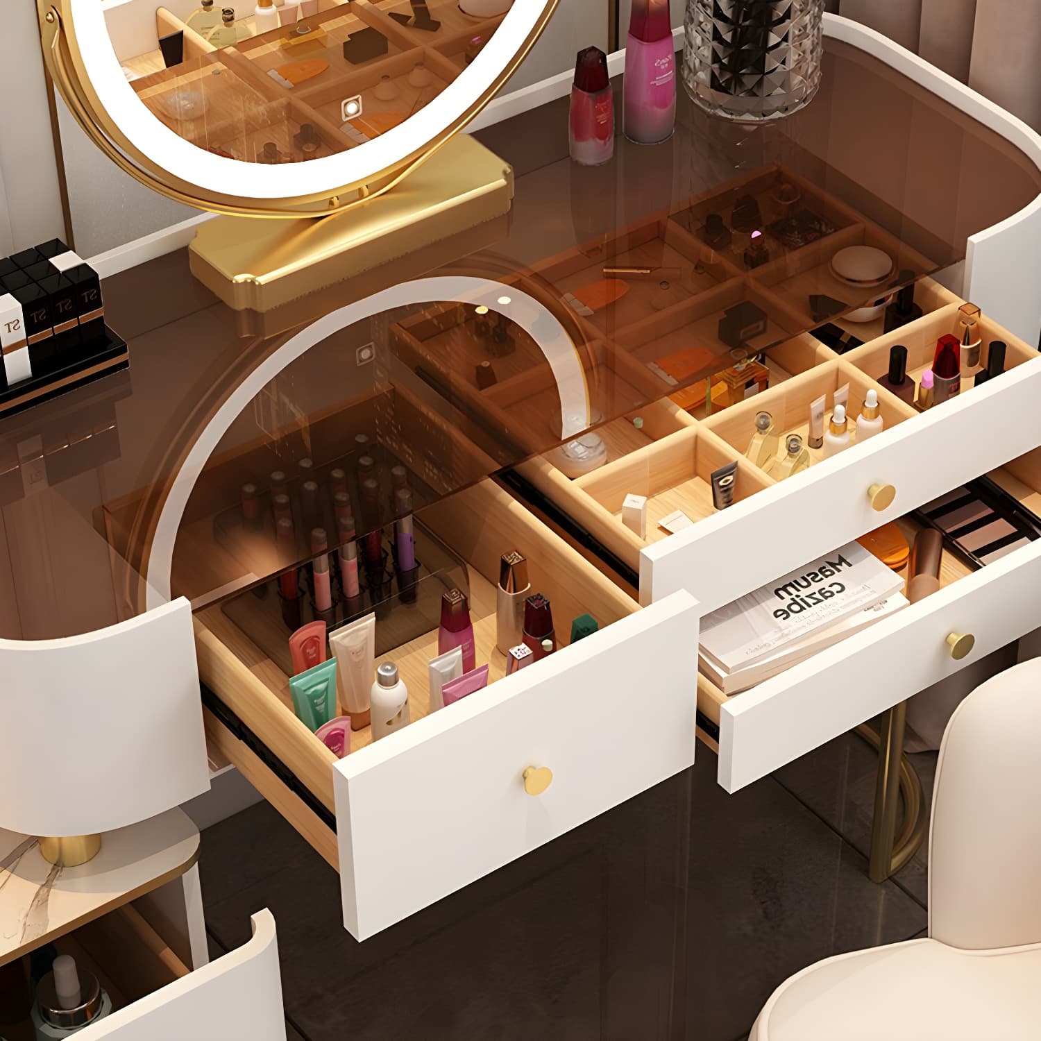 Contemporary Glass Top Vanity Dressing Table With 4/5 Drawers thumbnail 10