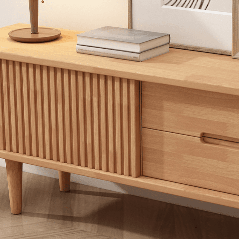 Simplistic Oak Wood TV Stand with 2 Drawers and 2 Cabinets thumbnail 13