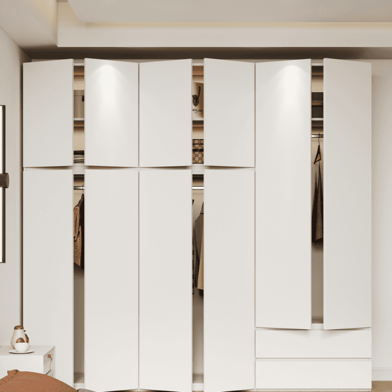 White Minimalist Manufactured Wood Independent Wardrobe Closet with Soft Close Drawer, Soft Close Door, and Interior Shelves thumbnail 1