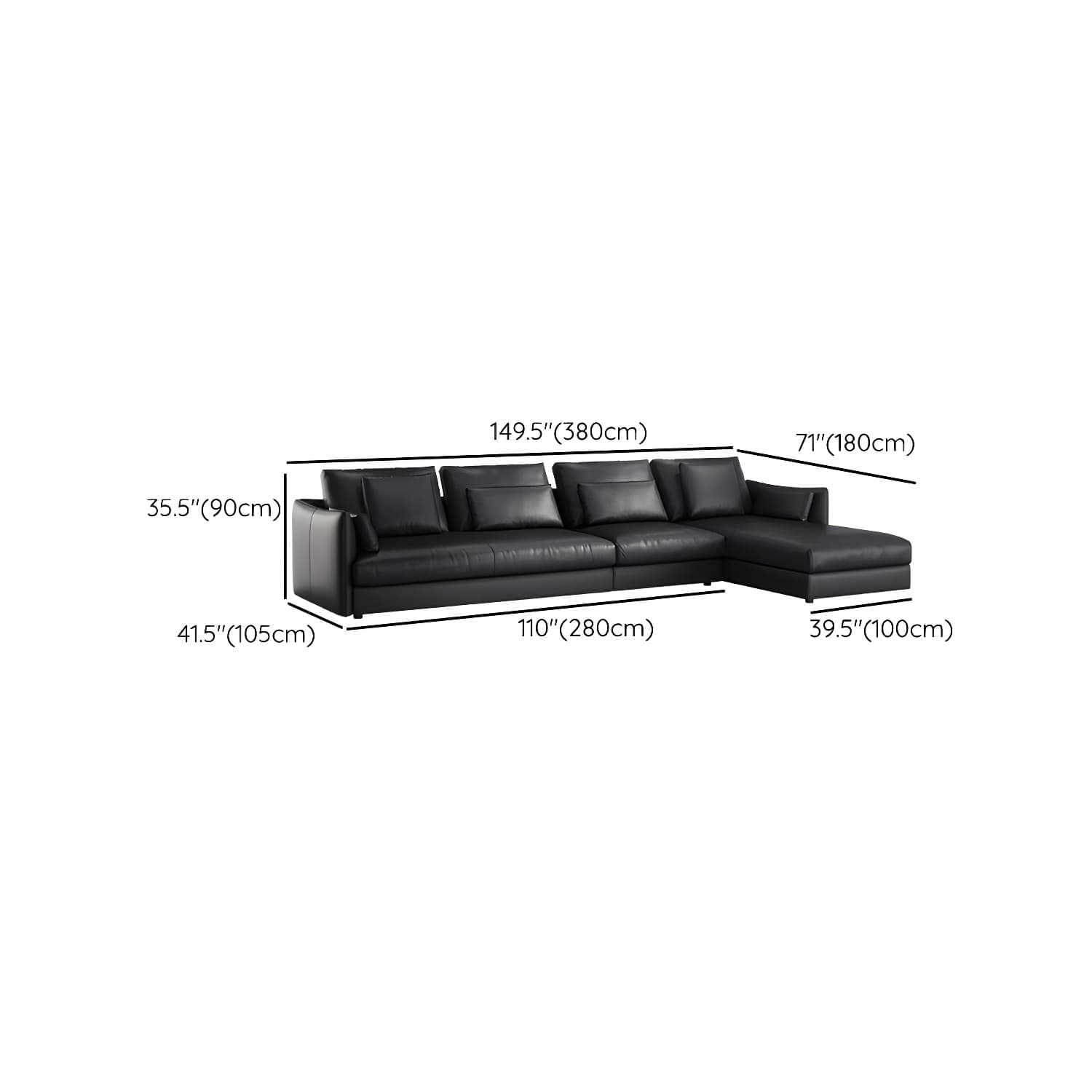Modern Genuine Leather Sectional Sofa in Black with Recessed Arm thumbnail 20