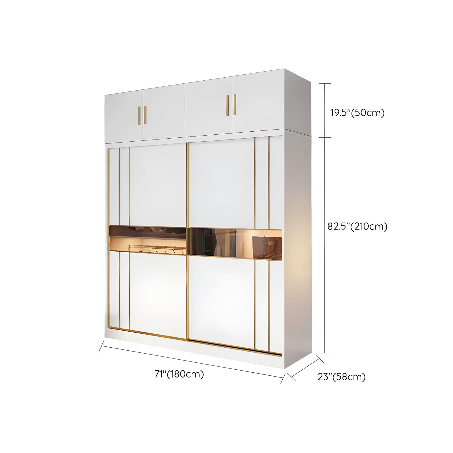 Modern White Wardrobe Armoire with Mirror, Drawers & Clothing Rod thumbnail 26
