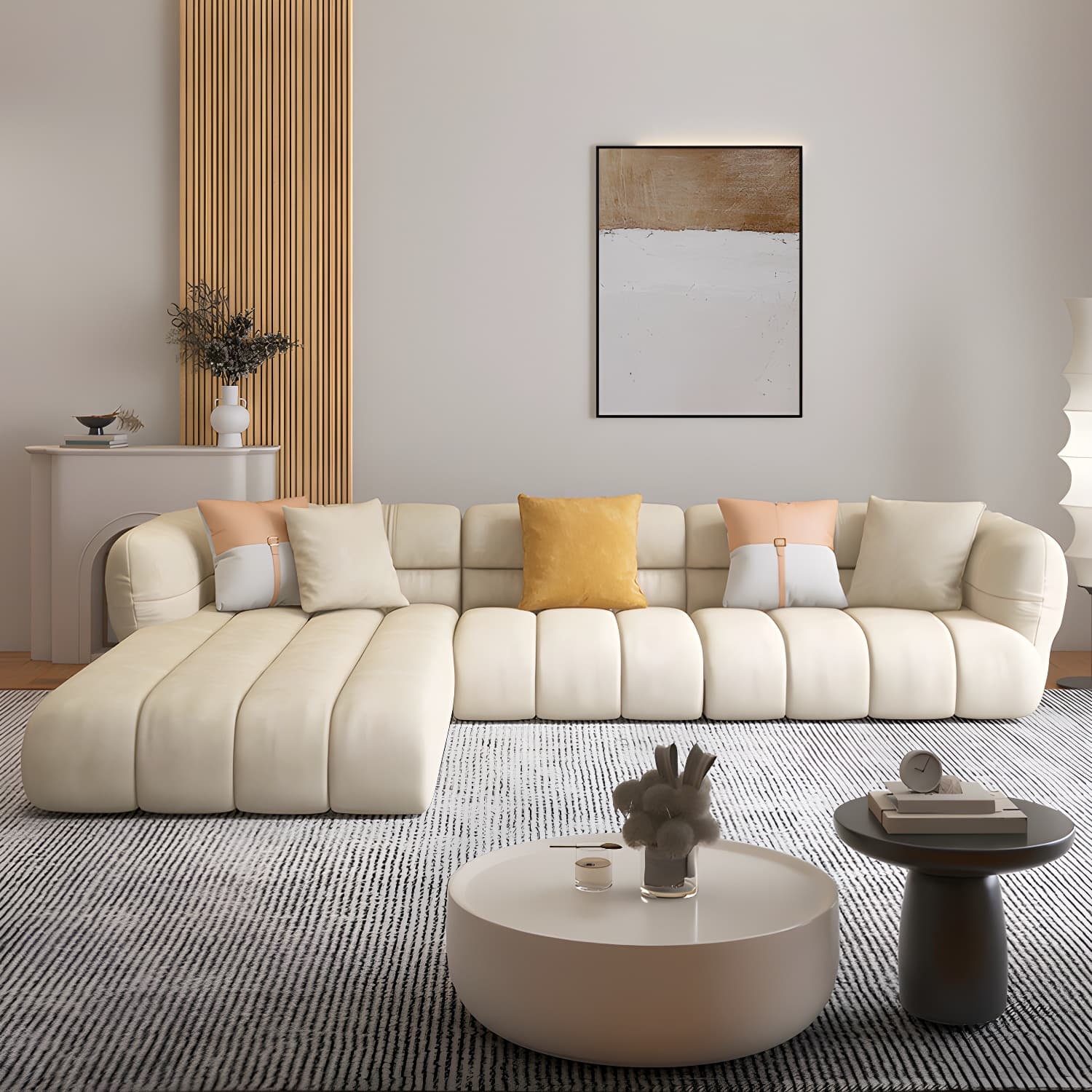 Stylish Beige L-Shape Sectional Sofa Chaise with Storage Included thumbnail 1