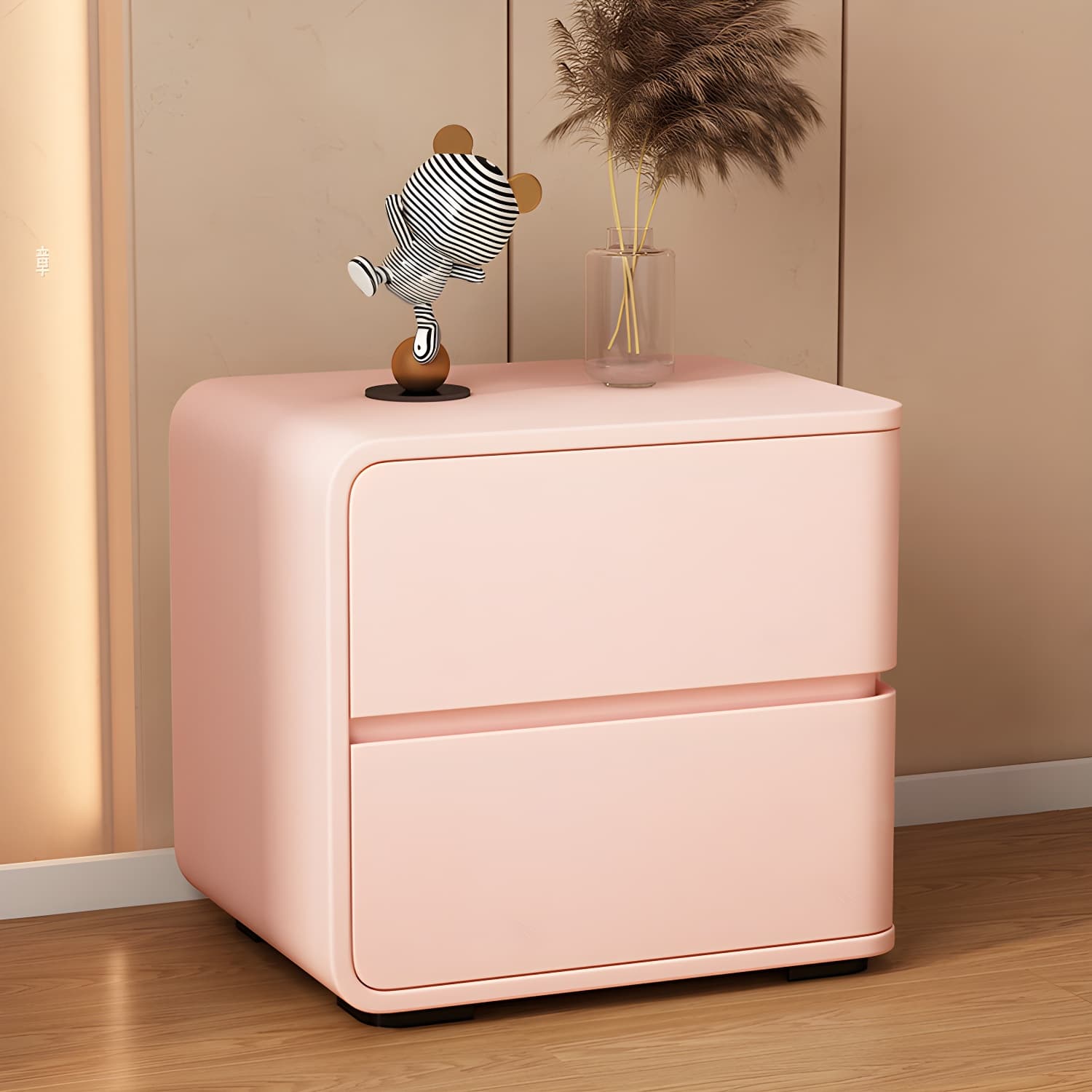 Contemporary Bed Nightstand Solid Wood Bedside Cabinet with 2 Drawers thumbnail 7