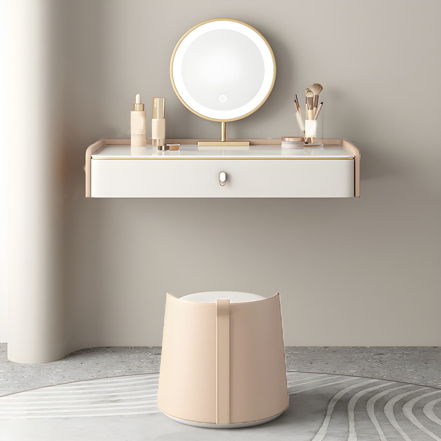 Glam Style Off-white Slate Countertop Wall Mounted with 1/2 Drawer Dresser thumbnail 1