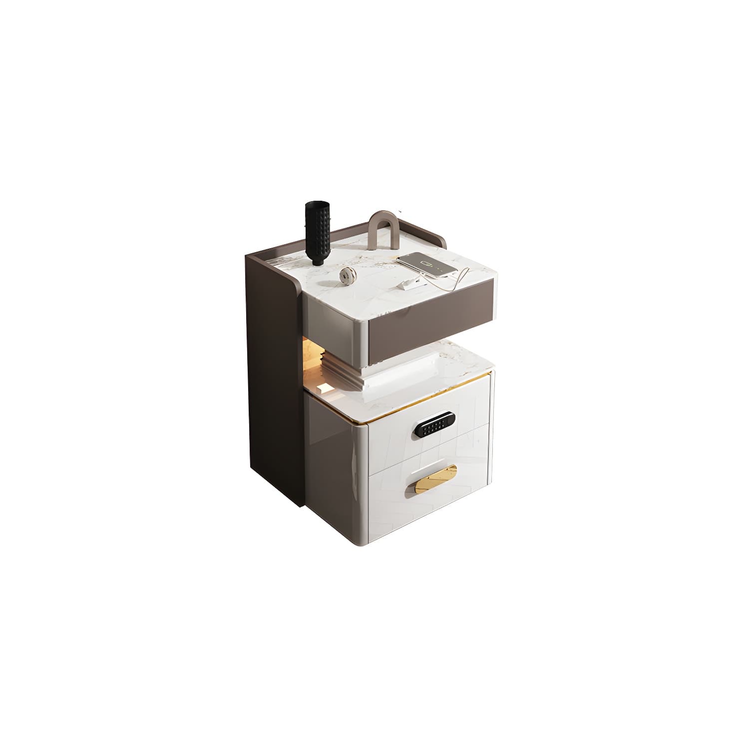 3-Drawer Nightstand with USB charging 21.65" Tall Faux Leather Nightstand thumbnail 17