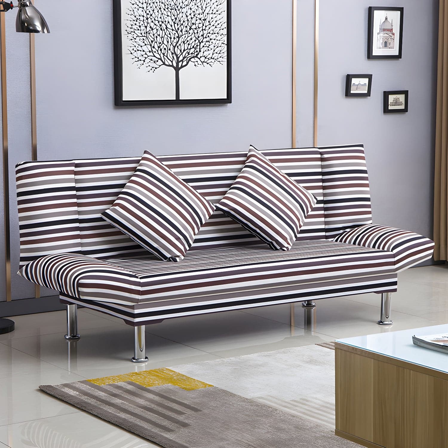 Silver Transitional Modern Tight Back Sofa Bed 29.53"High Armless Sofa Bed thumbnail 45