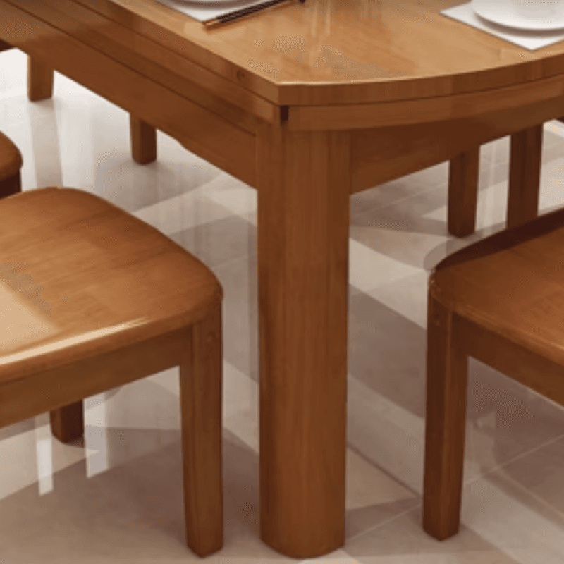 Dining Table Set with Rounded Wood Slab Top, 4 Legs, Drop Leaf, Back Seat, in White/Auburn/Amber Color thumbnail 9
