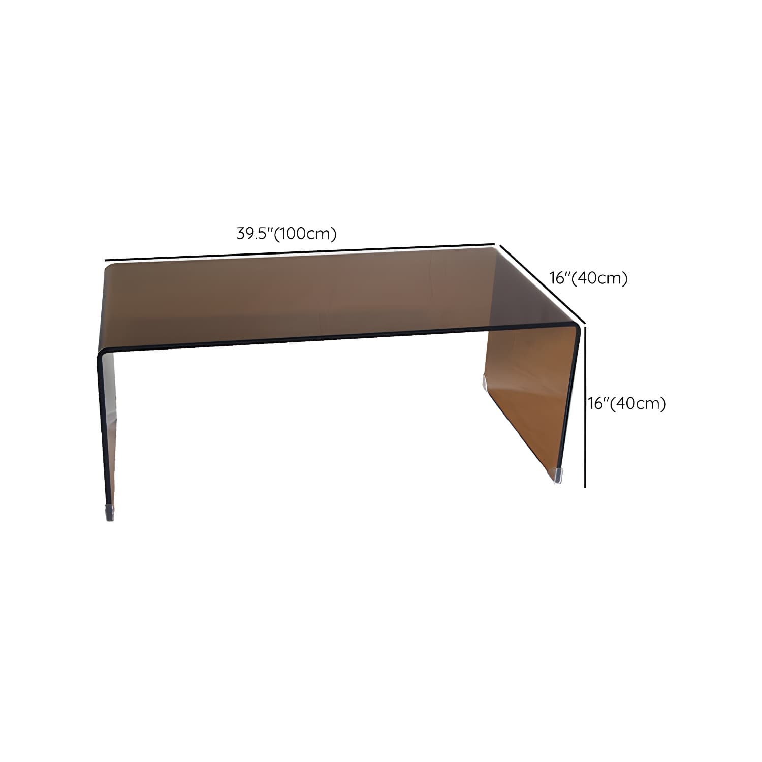 Brown Glass Sled Coffee Table Modern Rectangular 1 Single Cocktail Table thumbnail 15