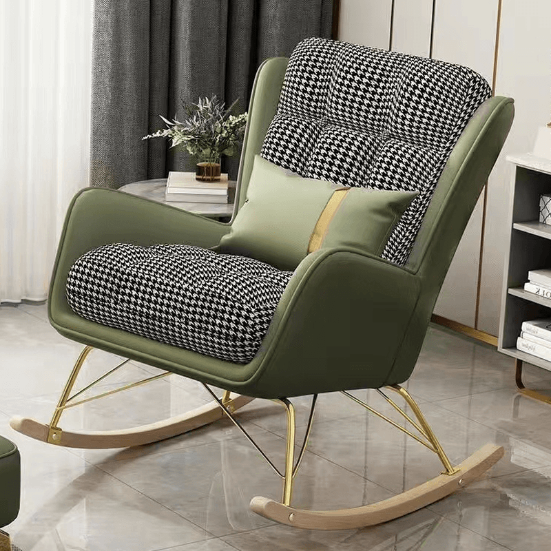 2 Piece Set Simplistic Lime Green/Auburn/Apricot Color Scratch-defiant Upholstered Rocking Accent Chair with Track Arm & Footstool thumbnail 3