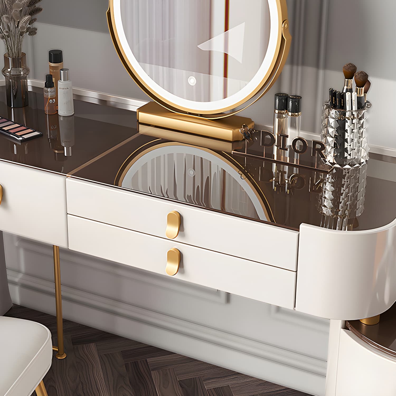 Glass/Stone Dresser Modern Make-up Vanity with 5/6 Storage Drawers thumbnail 11