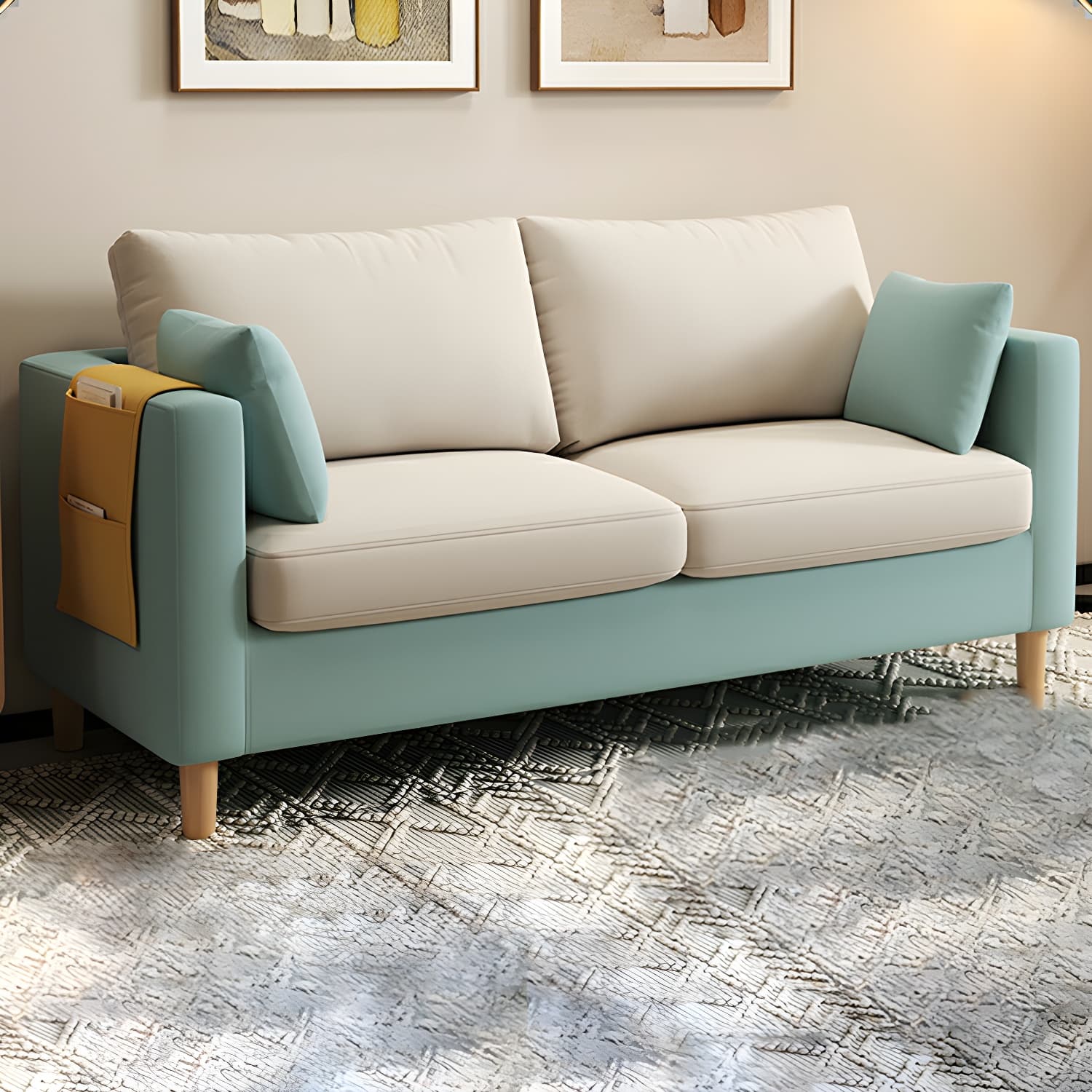 Contemporary Square Arm Loveseat with Machine Washable Cover and Pillows thumbnail 4