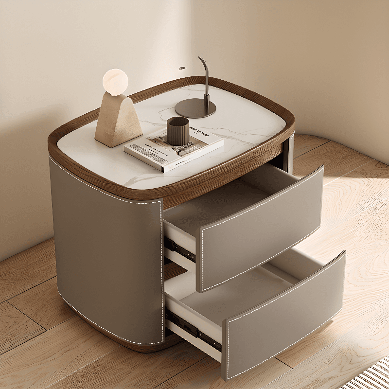 Modern Simple Style Nightstand With Drawer Storage Featuring 2 Drawers and Stone Countertop thumbnail 11