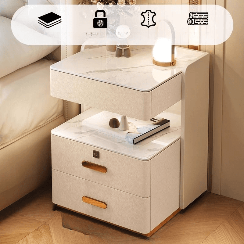 Modern Simple Style Nightstand With Drawer Storage, Stone Countertop, and Integrated Lighting thumbnail 7