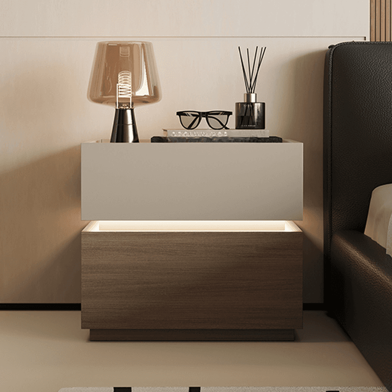 Organic Modern Nightstand With Drawer Organization with Glass Countertop and Illuminating Lighting thumbnail 9