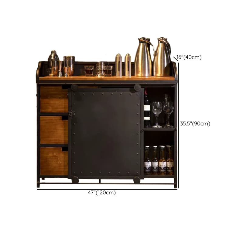 Industrial Metal Sideboard Cabinet with Wood Countertop, 3 Drawers, and Sliding Doors - image 15