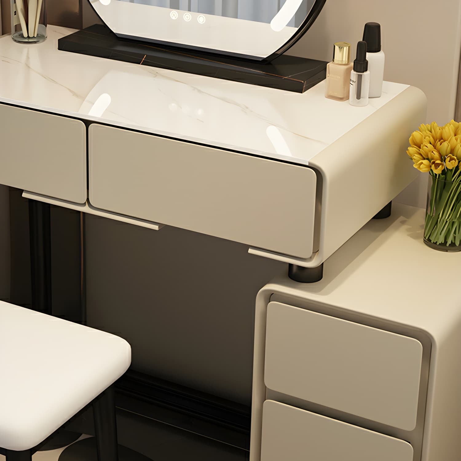 Solid Wood Stylish Makeup Vanity Set with Drawers in Modern Style thumbnail 8