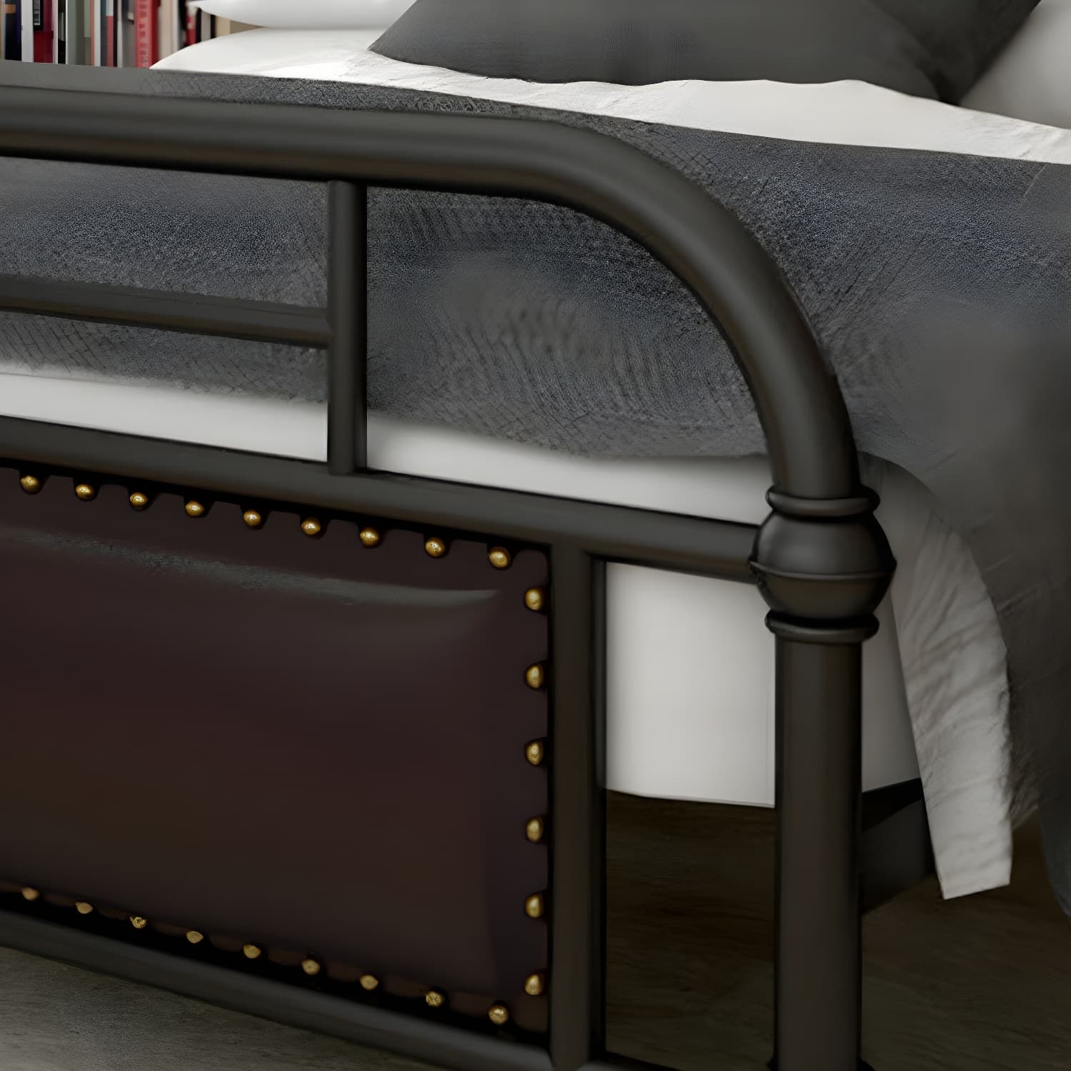 Industrial Nailhead Upholstered Bed Frame Metal 43.3" Tall Bed thumbnail 10
