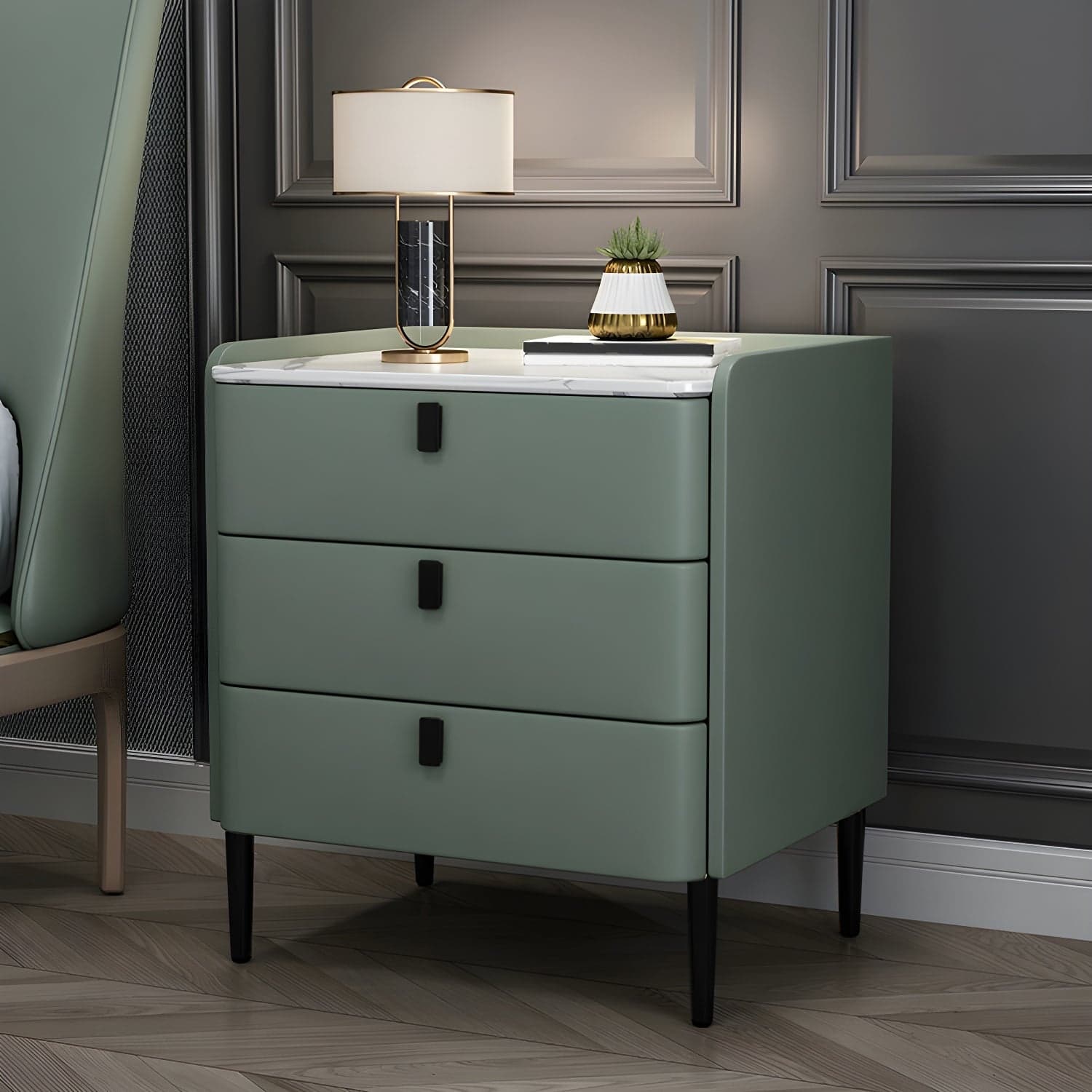 Glam Style Sintered Stone Top Drawer Storage Nightstand for Bedroom thumbnail 3