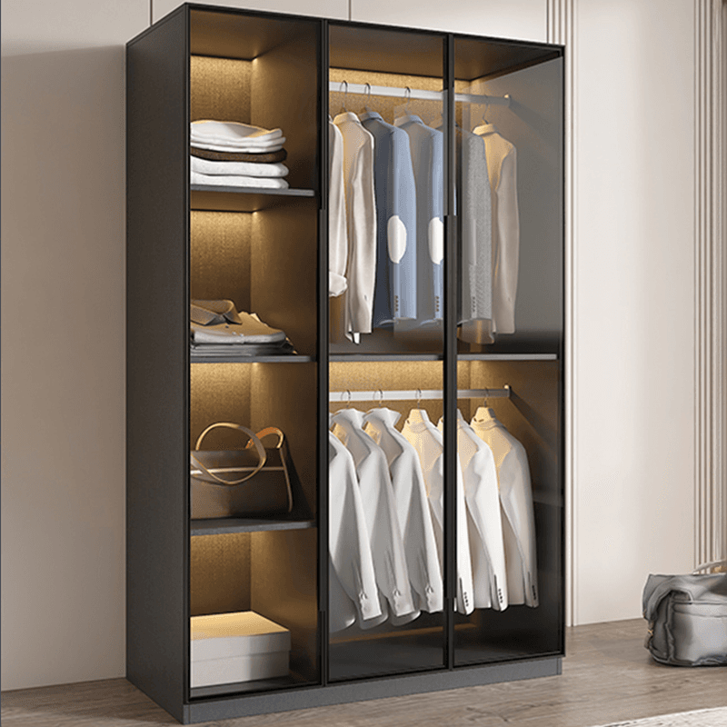 Ink Casual Lumber Wardrobe with Soft Close Door, Interior Shelves, and Hanging Rod