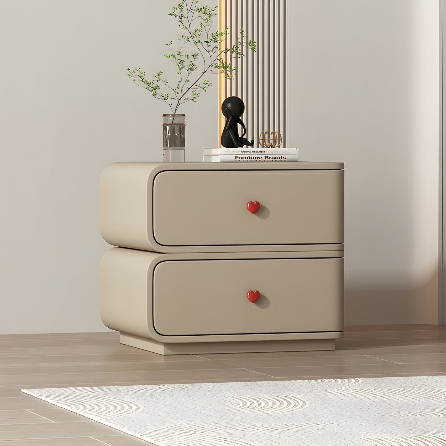 Contemporary Solid Wood Frame Nightstand with Microfiber Leather Silent Slide Two Drawers thumbnail 9