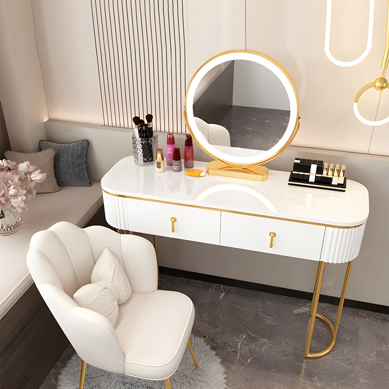 Removable Makeup Counter Lighted Mirror Vanity Dressing Table with Drawer thumbnail 9