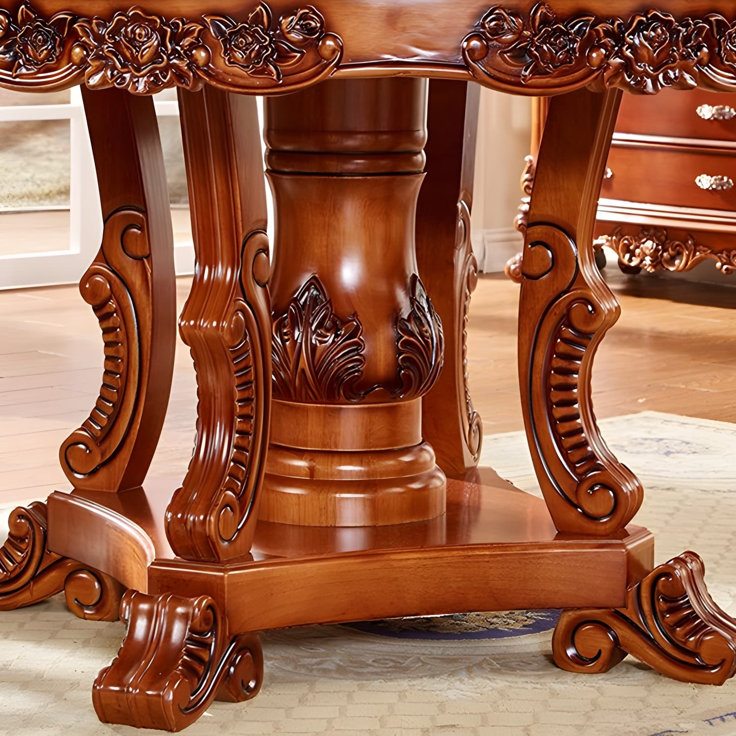 Rubberwood Base Victorian Round Table Pedestal Base Table for Dining Room thumbnail 9