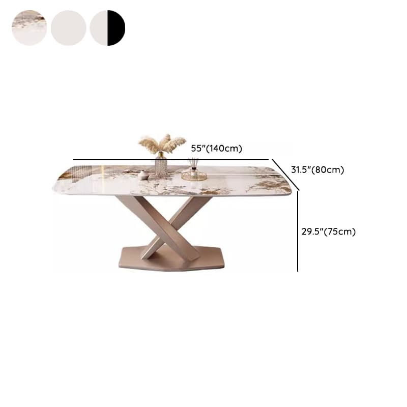 Modern Rectangle Slate Dining Table Set with Pedestal Base and Fixed Mechanism thumbnail 9
