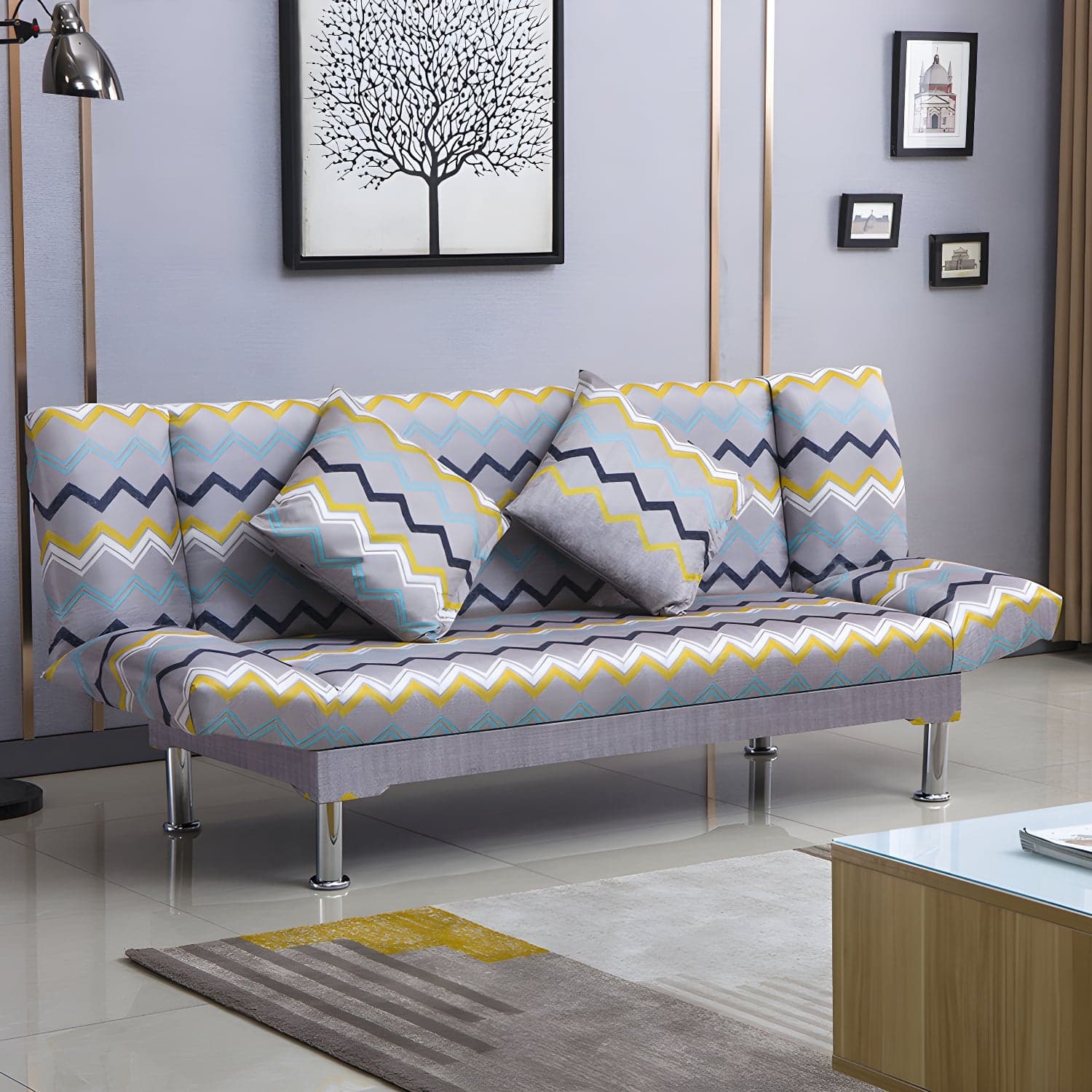 Silver Transitional Modern Tight Back Sofa Bed 29.53"High Armless Sofa Bed thumbnail 8