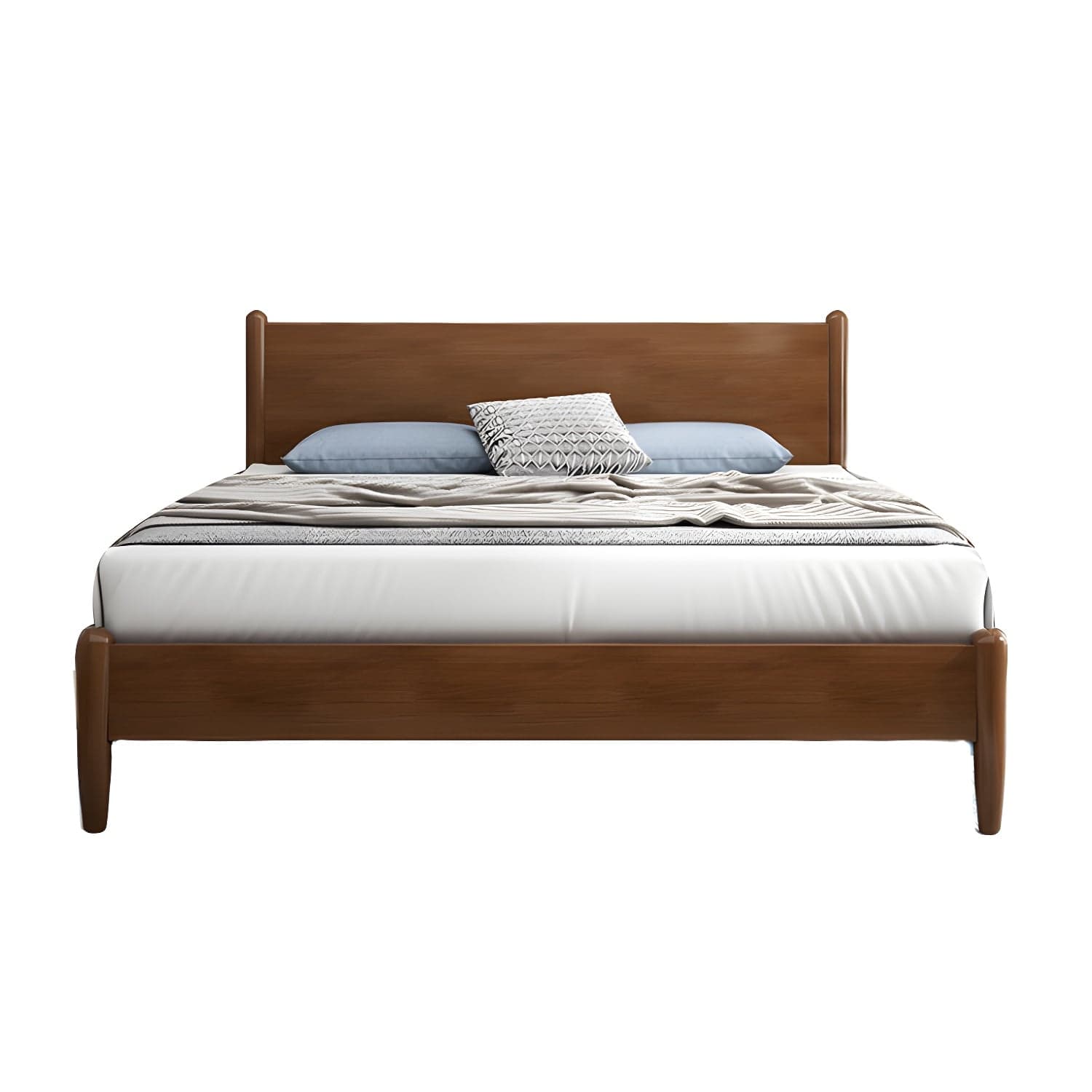 Northern European Solid Wood Bed Frame Mattress Included Panel Bed with Headboard thumbnail 2
