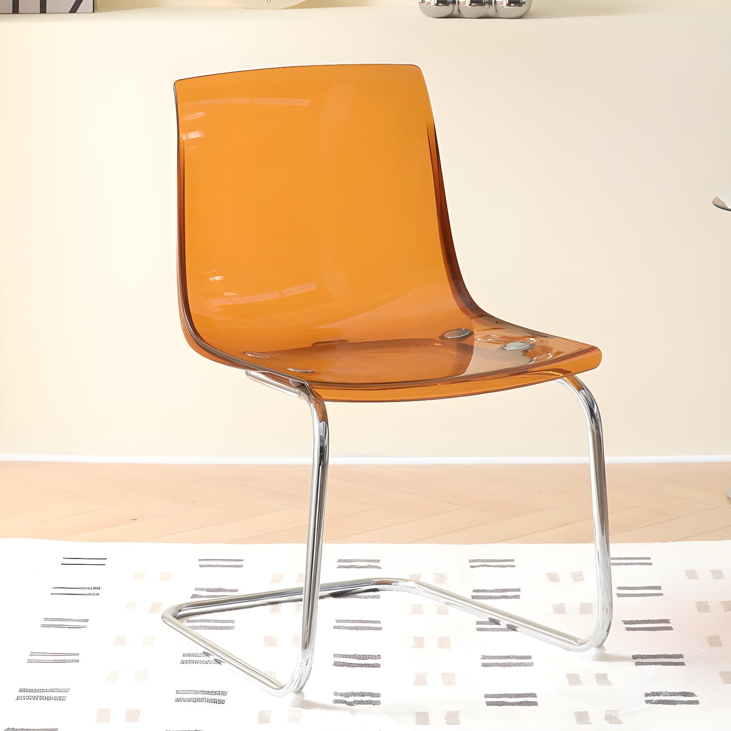 Modern Low-Back Side Chair in Plastic & Acrylic with Metal Legs - Silver thumbnail 6