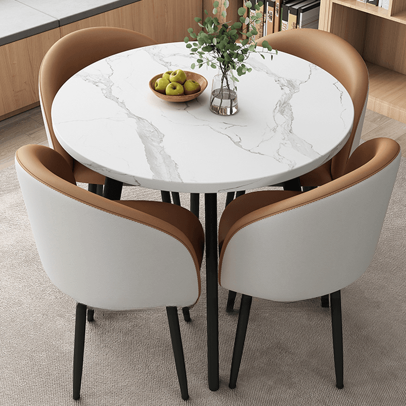 Circular Manufactured Wood Dining Table Set with Upholstered Back, Padded Chair, Arms, Seats 4 thumbnail 4