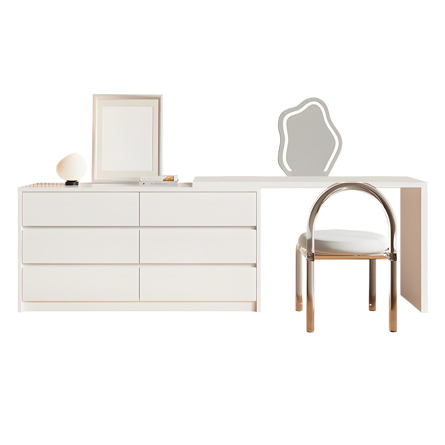 Contemporary White Wood Rectangle Top Make-up Vanity with Lighted Mirror thumbnail 7