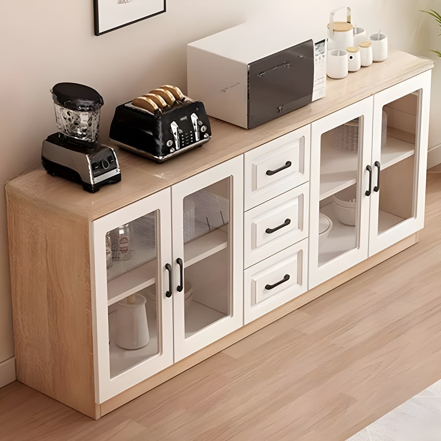 Modern Wood Buffet Cabinet with Glass Doors and Shelves - Full Assembly Needed thumbnail 13